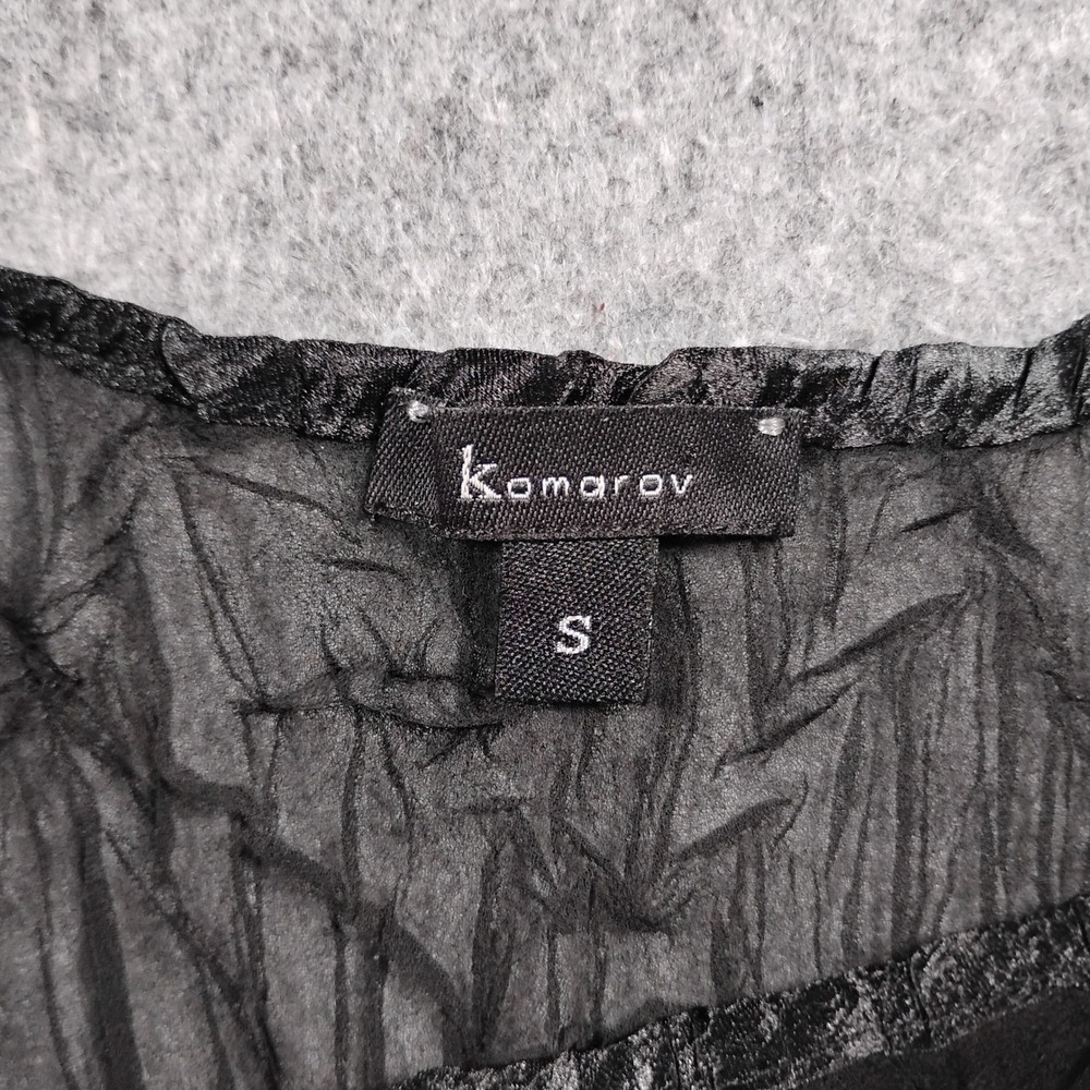 Komarov Pleated Crinkle A-Line Gown Dress Women Size Small Black Sheer Contrast - Picture 2 of 8